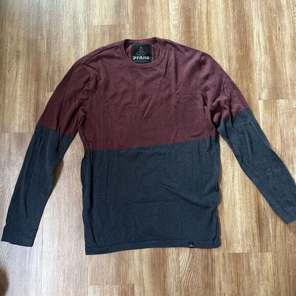 prAna Colorblock Crew Sweater‎ Men's Large Grey Maroon - Picture 2 of 6